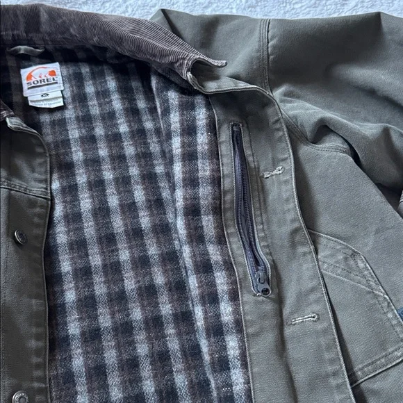 Sorel Duck barn Chore Jacket olive green canvas Pockets EUC size XL - Picture 12 of 13